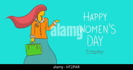 Happy womens day everyday concept background. Independent business modern woman in hand drawn illustration style. EPS 10 vector. Stock Vector