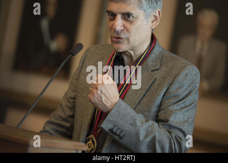 Athens, Greece. 6th Mar, 2017. GEORGE CORRAFACE addresses ceremony participants. George Kaminis, mayor of Athens, declared Greek-French actor Georges Corraface an honorary citizen of the Municipality of Athens. Credit: Nikolas Georgiou/ZUMA Wire/Alamy Live News Stock Photo