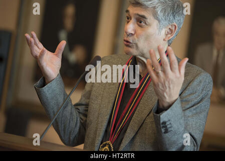 Athens, Greece. 6th Mar, 2017. GEORGE CORRAFACE addresses ceremony participants. George Kaminis, mayor of Athens, declared Greek-French actor Georges Corraface an honorary citizen of the Municipality of Athens. Credit: Nikolas Georgiou/ZUMA Wire/Alamy Live News Stock Photo