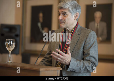 Athens, Greece. 6th Mar, 2017. GEORGE CORRAFACE addresses ceremony participants. George Kaminis, mayor of Athens, declared Greek-French actor Georges Corraface an honorary citizen of the Municipality of Athens. Credit: Nikolas Georgiou/ZUMA Wire/Alamy Live News Stock Photo