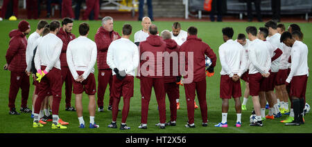 London, UK. 06th Mar, 2017. The Munich team prepares for the second leg of the Champions League round of 16 tie against FC Arsenal during a training session in the Emirates Stadium in London, UK, 06 March 2017. Photo: Andreas Gebert/dpa/Alamy Live News Stock Photo