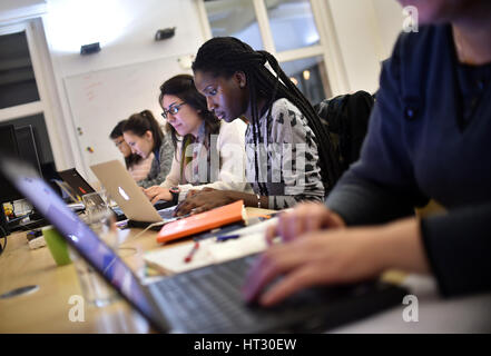 Berlin, Germany. 21st Feb, 2017. Participants work on their programming skills in Berlin, 21 February 2017. Photo: Britta Pedersen/dpa-Zentralbild/dpa/Alamy Live News Stock Photo