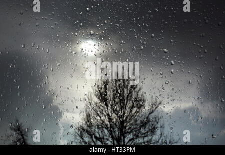 Dortmund, Germany. 7th Mar, 2017. Raindrops can be seen on a glass window in Dortmund, Germany, 7 March 2017. Photo: Ina Fassbender/dpa/Alamy Live News Stock Photo