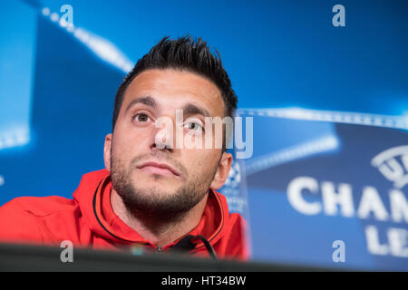 Dortmund, Germany. 7th Mar, 2017. Lisbon's Andreas Samaris, photographed at a press conference at the Signal Iduna Park in Dortmund, Germany, 7 March 2017. Borussia Dortmund faces S.L. Benfica in the Champions League round of 32 soccer match on 8 March. Photo: Bernd Thissen/dpa/Alamy Live News Stock Photo