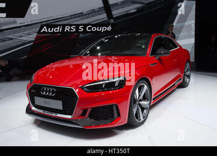 Geneva, Switzerland. 7th Mar, 2017. An Audi RS5 Coupe is seen on the first press day of the 87th International Motor Show in Geneva, Switzerland, on March 7, 2017. This year's Geneva International Motor Show hosts some 180 exhibitors and exhibits about 900 models including 148 world or European premieres. Credit: Xu Jinquan/Xinhua/Alamy Live News Stock Photo