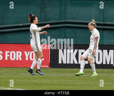 Washington DC, USA. 7th Mar, 2017. German Women's National Team Forward #11 Anja Mittag celebrates her goal during a soccer match as part of the SheBelieve Cup 2017 between Germany and England at RFK Stadium in Washington DC. Justin Cooper/CSM/Alamy Live News Stock Photo