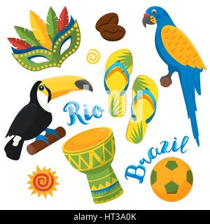 Brazilian Festival in Sao Paulo. Flat icons set Stock Vector