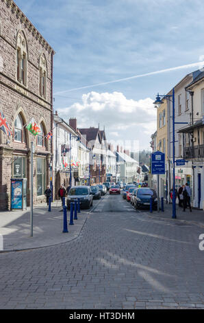 View looking down cross street in Abergavenny in Wales Stock Photo