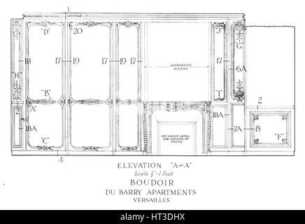Elevation of the boudoir, Du Barry Apartments, Versailles, 1926. Artist: Unknown. Stock Photo