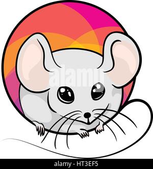 White laboratory mouse, a badge. Animal art, cute cartoon style, hand drawn vector illustration Stock Vector