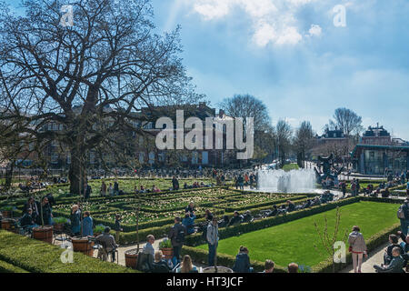 Amsterdam, Netherlands, April 10, 2016: The gardens at the rear of the Rijksmuseum in Amsterdam. Stock Photo