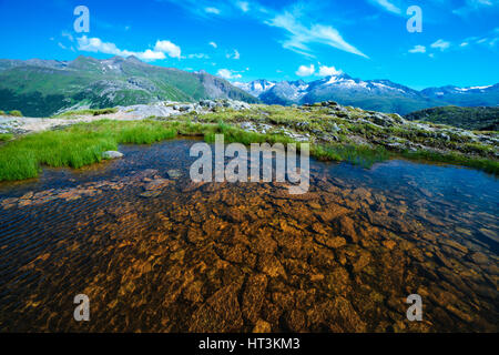 Amazing view of small lake near Totensee lake on the top of Grimselpass. Alps, Switzerland, Europe. Stock Photo