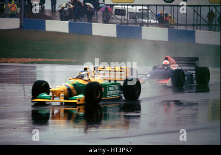 Benetton B193A Michael Schumacher 1993 Euro GP at Donington Artist: Unknown. Stock Photo