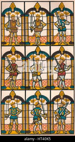 'Painted Window - Two Saxon Earls of Mercia, and Seven Norman Earls of Chester', 1808 (1845). Artist: William Fowler. Stock Photo