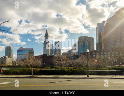 Boston buildings and Custom House Clock Tower - Boston, Massachusetts, USA Stock Photo
