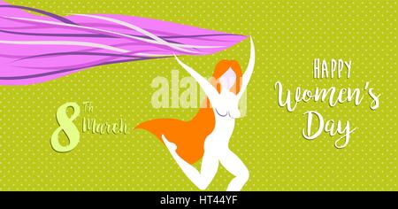 Happy international 8 march womens day banner illustration of active woman in celebration. EPS10 vector. Stock Vector