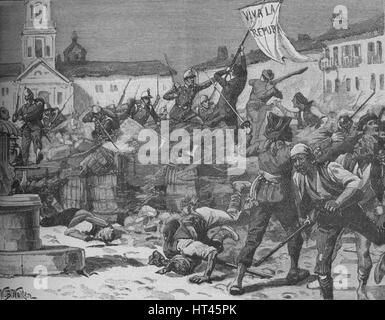 'Street Fighting in Malaga', c1890. Artist: William Barnes Wollen. Stock Photo