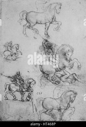 'Five Studies of Horses and Riders', c1480 (1945). Artist: Leonardo da Vinci. Stock Photo