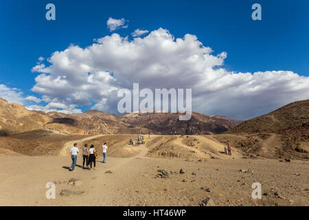 people, tourists, visitors, Artist Drive, Black Mountains, Death Valley National Park, Death Valley, California, United States, North America Stock Photo
