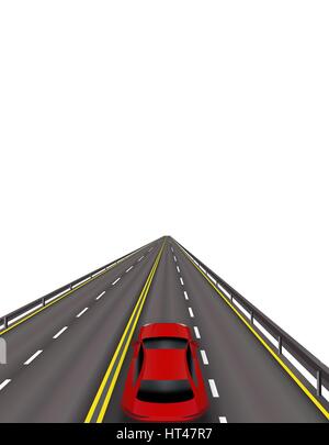 High-speed highway. Red cars on the road . In perspective. Isolated on white background. illustration Stock Vector
