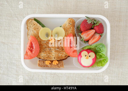 Red Owl lunch box, fun food art for kids Stock Photo