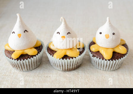 Easter chick lemon chocolate cupcakes Stock Photo