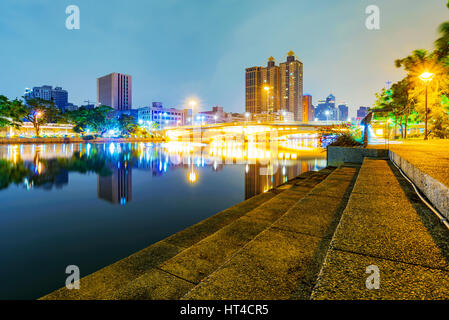 View of the love river at night in Kaohsiung Stock Photo