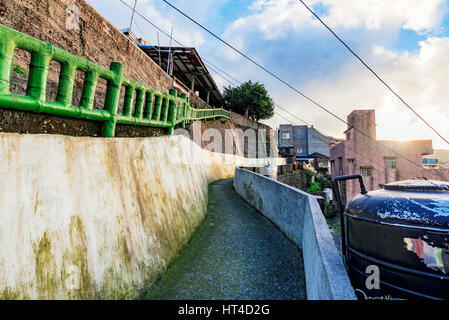 Side street in Jiufen village with old architecture Stock Photo