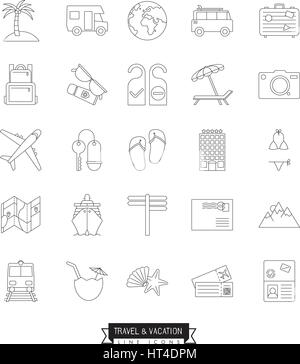 Collection of travel and vacation vector  line icons Stock Vector