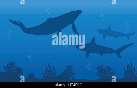 Silhouette of shark on ocean landscape Stock Vector Image & Art - Alamy
