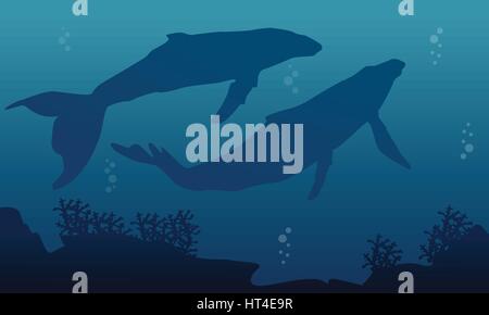 Landscape of big whale and fish silhouettes Stock Vector Image & Art ...