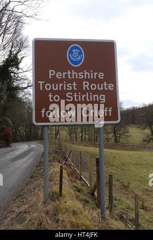 Sign for Perthshire tourist route near Monzie Perthshire Scotland March ...