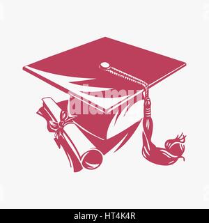 Graduation academic square cap and diploma on white background, vector illustration Stock Vector