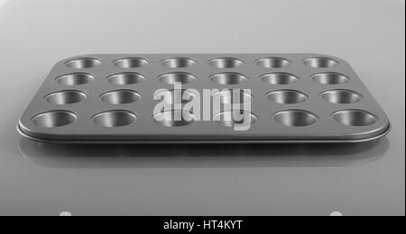 Cooking, baking and home concept. Close up of empty muffins molds Stock Photo