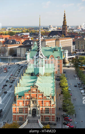 View over the old Borsen (stock exchange) to the Church of Our Saviour in Copenhagen, Denmark Stock Photo