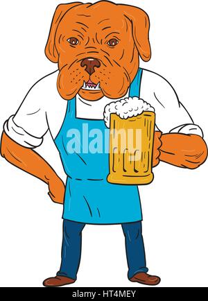 Illustration of a Dogue de Bordeaux, Bordeaux Mastiff, French Mastiff or Bordeaux dog, a large French Mastiff breed one of the most ancient French dog Stock Vector