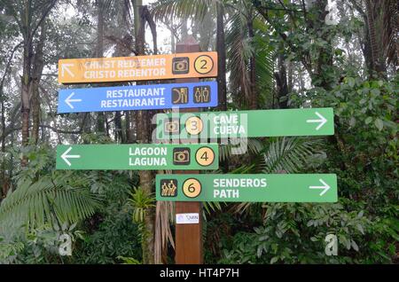 PUERTO PLATA DOMINICAN REPUBLIC  12 FEBRUARY  2016: Tourist walking sign in forest Stock Photo