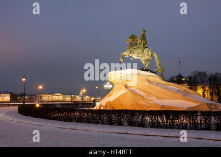 Peter the Great monument in winter, the Bronze Horseman, St. Petersburg , Russia Stock Photo