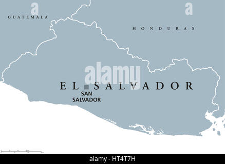 El Salvador political map with capital San Salvador, national borders and neighbors. Republic and country in Central America. Stock Photo