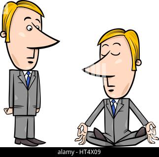 Concept Cartoon Illustration of Meditating Businessman and Surprised Manager Stock Vector