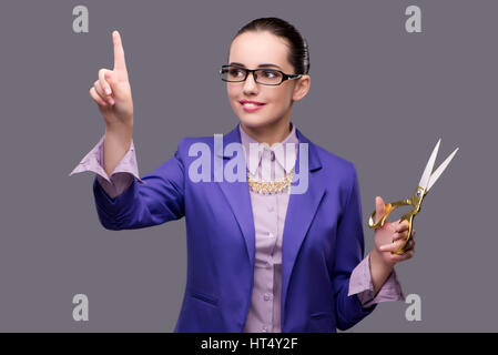 Woman tailor pressing virtual button Stock Photo