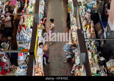 Chiang Mai, Thailand - August 27, 2016:  The group of vendors wait for customers at the Warorot market on August 27, 2016 in Chiang Mai, Thailand. Stock Photo