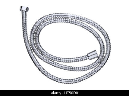 Shower hose from the faucet for the bathroom. Hose for connecting the shower head to the faucet isolated on white background. Stock Photo