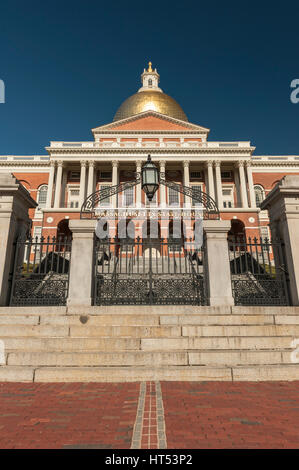 Daytime front view of Massachusetts State House and dome in Summer, Boston, Massachusetts. Stock Photo