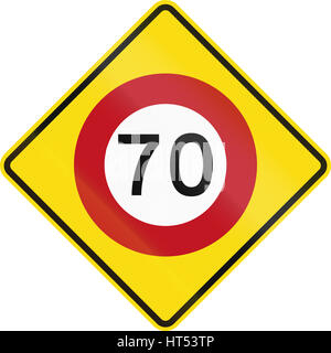 New Zealand road warning sign - Speed limit ahead. Stock Photo