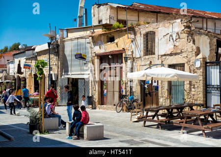 LIMASSOL, CYPRUS - April 01, 2016: People at the square near The Great Mosque (Cami Kebir). Stock Photo