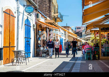 LIMASSOL, CYPRUS - April 01, 2016: Tourists and locals at Castle Square. Stock Photo