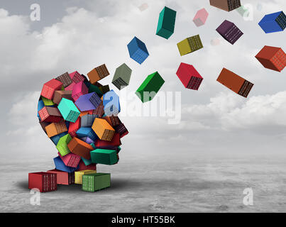 Cargo distribution concept and freight logistics management symbol as a group of shipping containers shaped as a human head with parcel boxes. Stock Photo