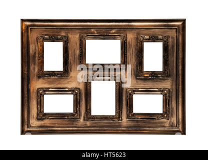 Picture photo frame antique with six windows inside isolated on white background Stock Photo