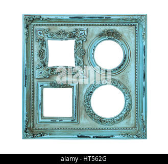 Picture photo frame antique with four windows inside isolated on white background Stock Photo